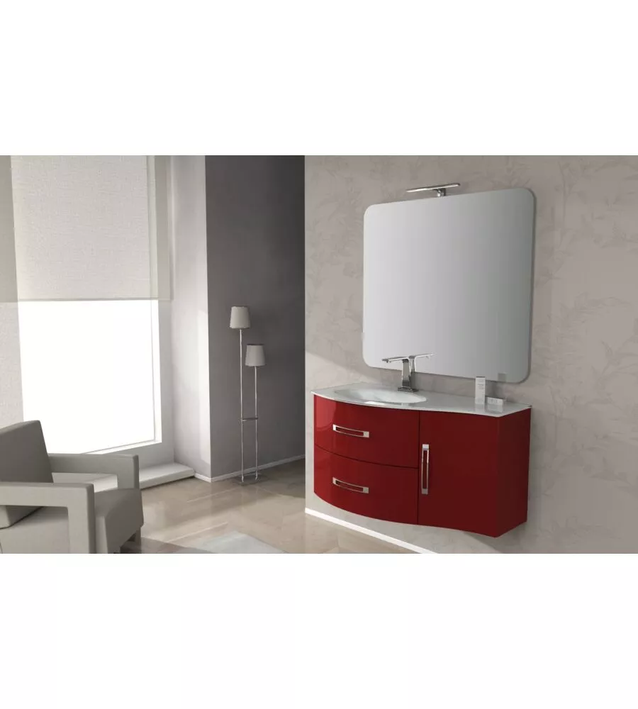 MOBILE BAGNO "BEST" ROSSO CON SPECCHIO E LUCE LED, 104X52X55 CM